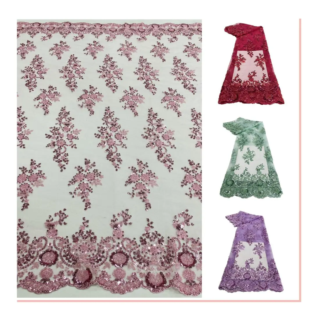 Beaded french lace fabric for wedding for party collection sequined embroidered fabric for upholstery