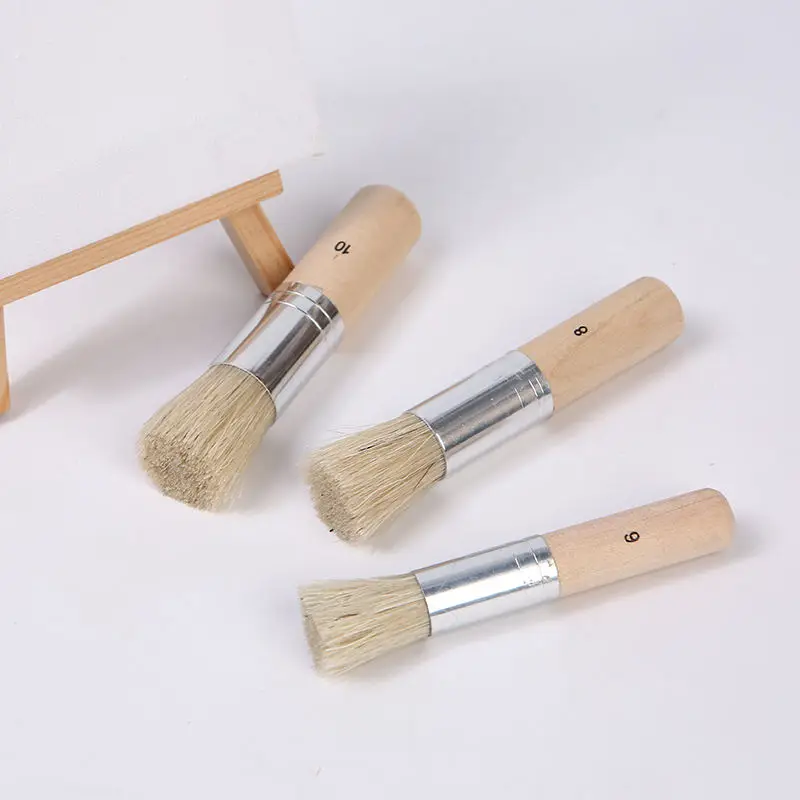 Keep Smiling 3pcs Round Bristle Wooden Handle Watercolor Acrylic Paint Oil Painting Flat Paint Brush For Kids For Beginner