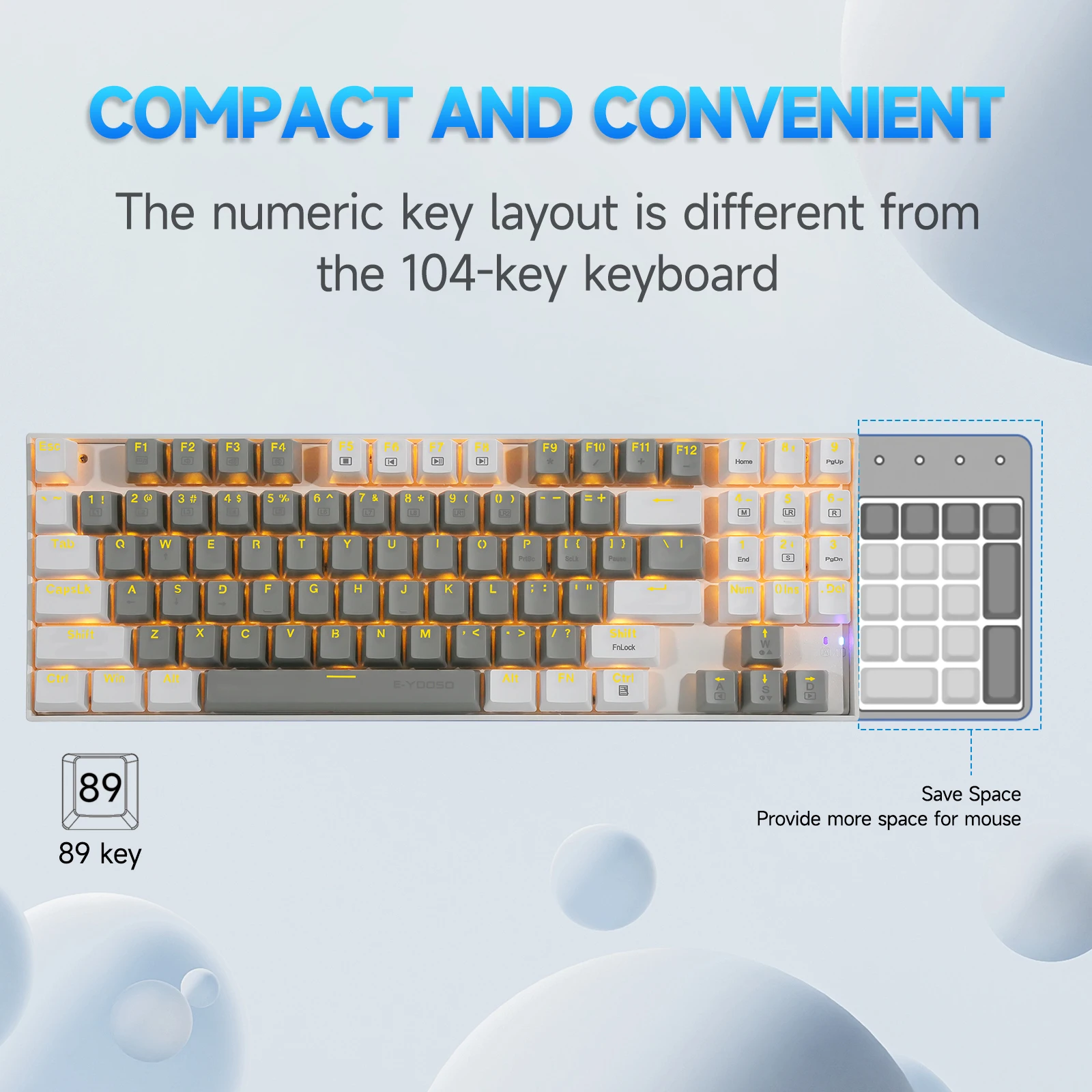 Customized E-YOOSO Z-13 LED Backlit 89 Keys Wired Hot Swap Portable Gaming Keyboard for Laptop Computer PC Mechanical Keyboard