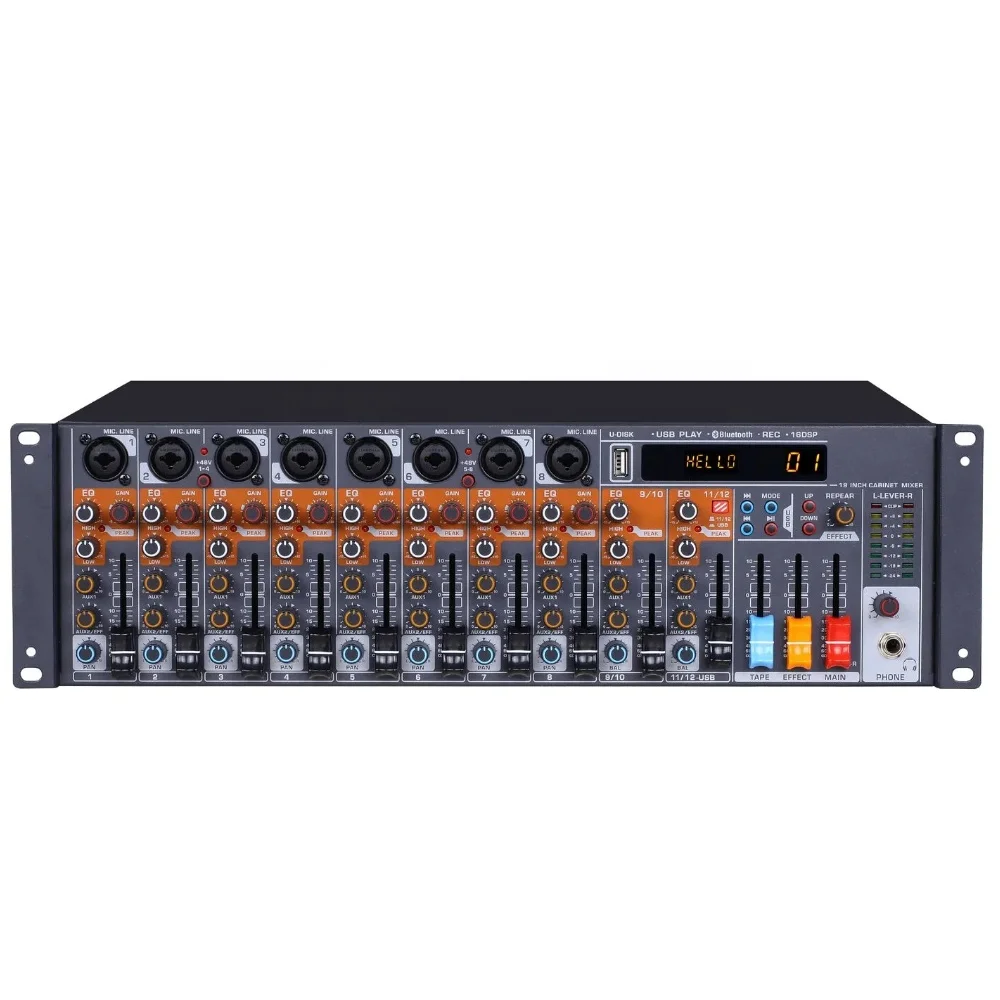 MJ-1204 99 Sound Effects 12 channels Mixer Microphone Preamplifier in 3U Rack interface audio mixer