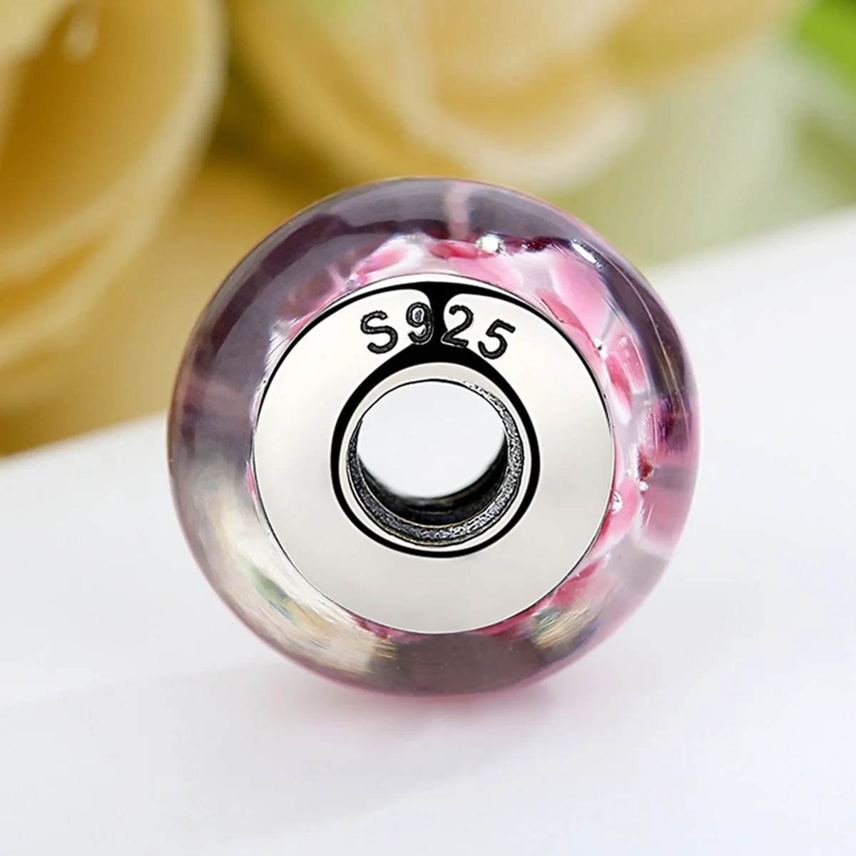 925 Sterling Silver Lovely Pink Flower European Murano Glass Beads Charms for DIY Bracelets Christmas DEAL SCZ008