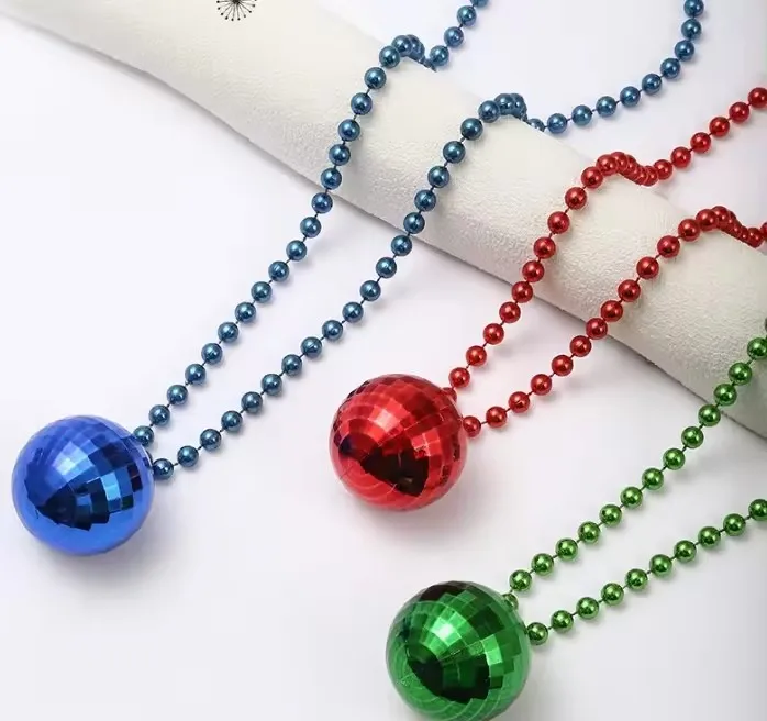 Personality Mardi Gras Beads Necklaces-Multi Color Disco Round Ball Beads Necklaces with Whistle Party and Holiday Supplies
