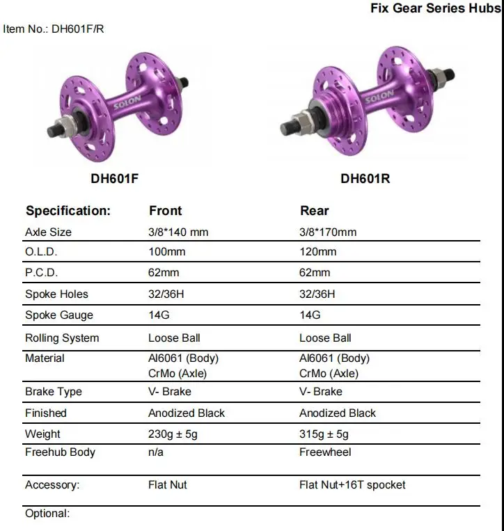 SOLON  36 H Bicycle Hub Bike  Aluminum Hub Fixed Gear Bike Track Bike Sealed Bearing