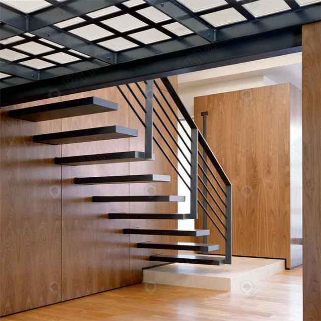 PRIMA Metal Wooden Glass Straight Stairs Modular Staircase Straight Stair Beam Straight Stairs Staircase for Home