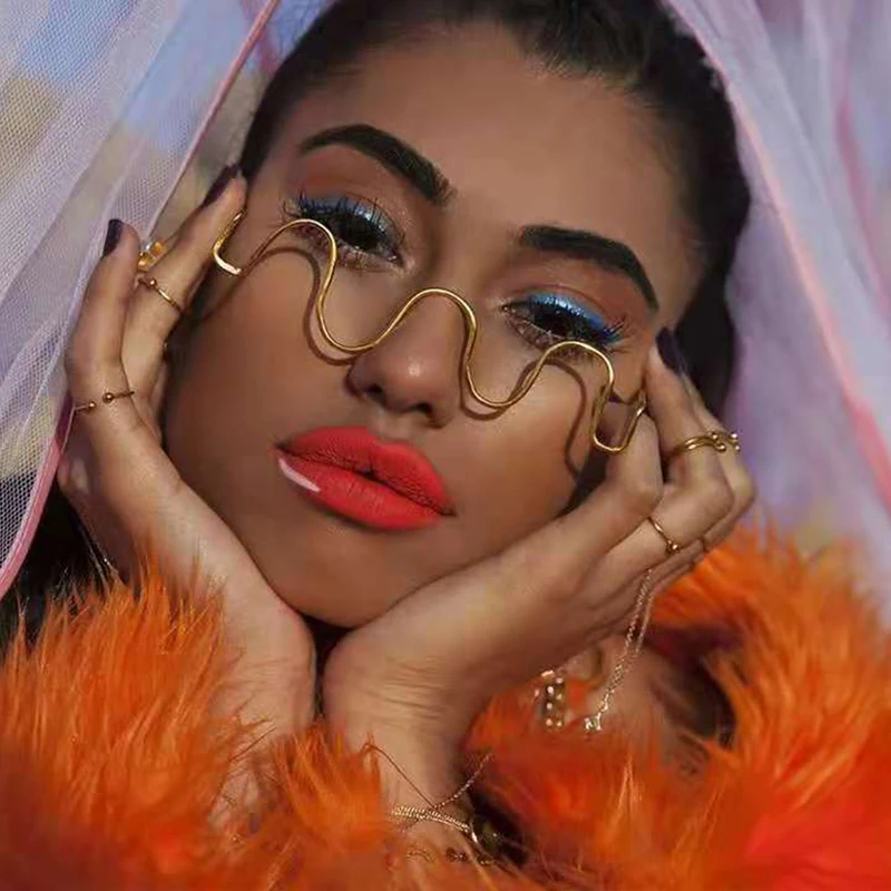 S2056 Fashion Women Hand Diamonds half Rim Metal Frames Glasses Without Lens