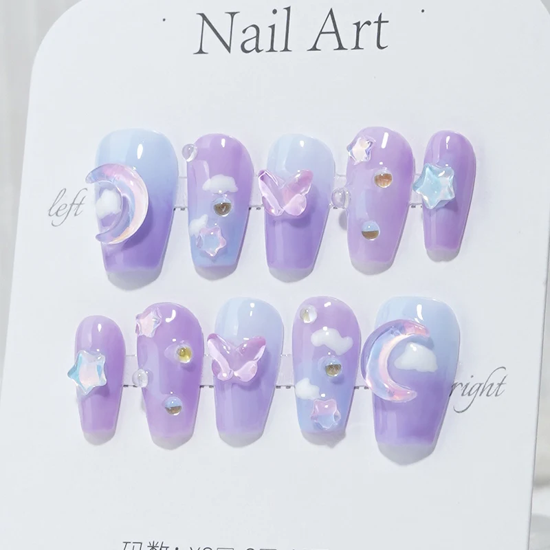 Wholesale Custom Cartoon 3D Nail Art Moon stars Clouds Short Nail Supplies Design Press On Nails