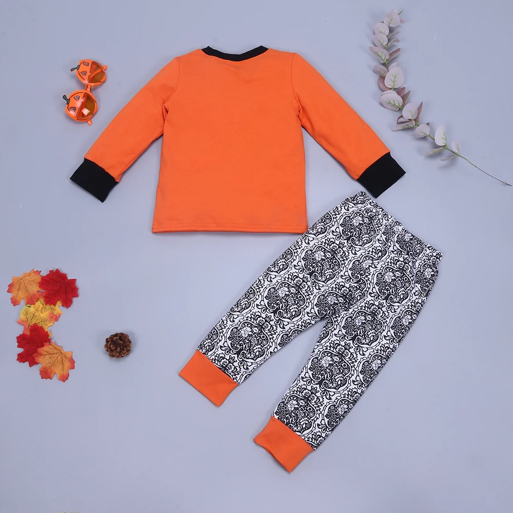 Ready to ship two piece pants set 2022 halloween pattern pajamas kids cotton