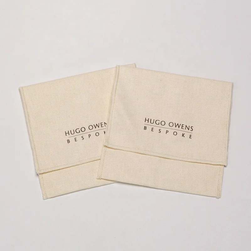 Custom Logo Printed Cotton Canvas Gift Envelope Flap Jewelry Package Pouch Handbag Shoe Cosmetic Dust Bag