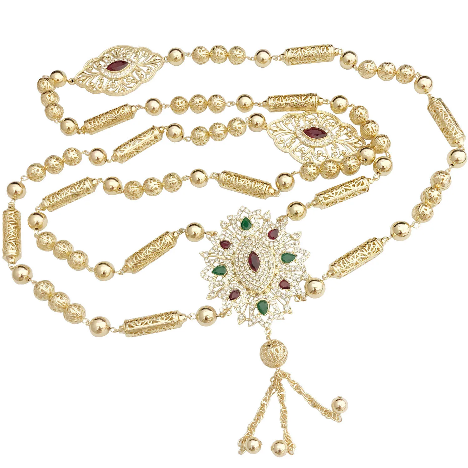 2020 Moroccan Wedding Dress Horse-eye Crystal Morocco Bride Breast And Shoulder Back Tassels Necklace Accessories Big Size