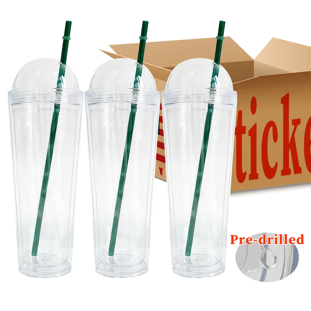 24oz double walled Acrylic Cold Cup Tumbler clear transparent snow globe cups Ice Cream Cone Water Cup with lids and straws