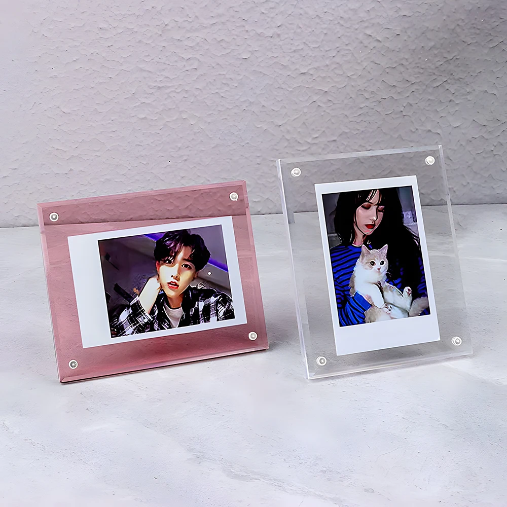 Custom Acrylic Picture Frame Clear Freestanding Magnetic Photo Frames Desktop Display Fashion Wedding Magnet Picture Frame