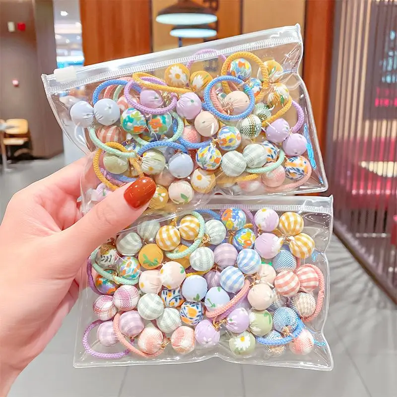 Cute children hair tie headdress small rubber band with box candy color ball hair coils for kids