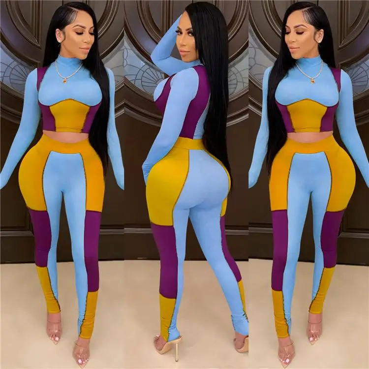 
High Quality Patchwork Crop Top Long Sleeves Winter Women Clothes 2021 Two Piece Set Women Clothing Two Piece Tracksuits High Quality Patchwork Crop Top Long Sleeves Winter Women Clothes 2021 Two Piece Set Women Clothing Two Piece Tracksuits 