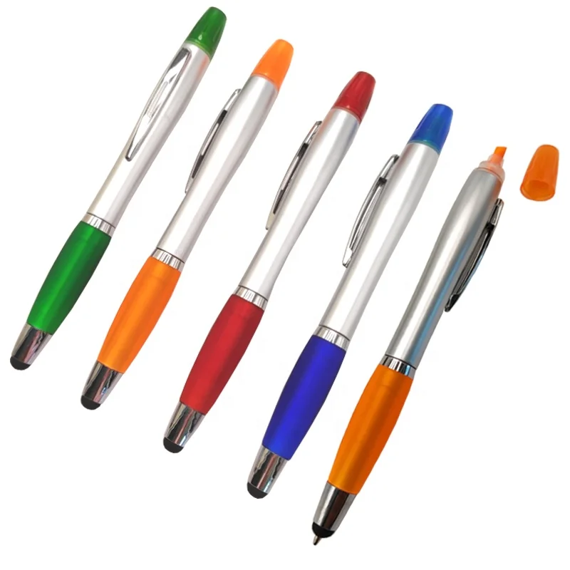 Customized new 3 in 1 multifunctional ballpoint pen with highlighter stylus ball point pen