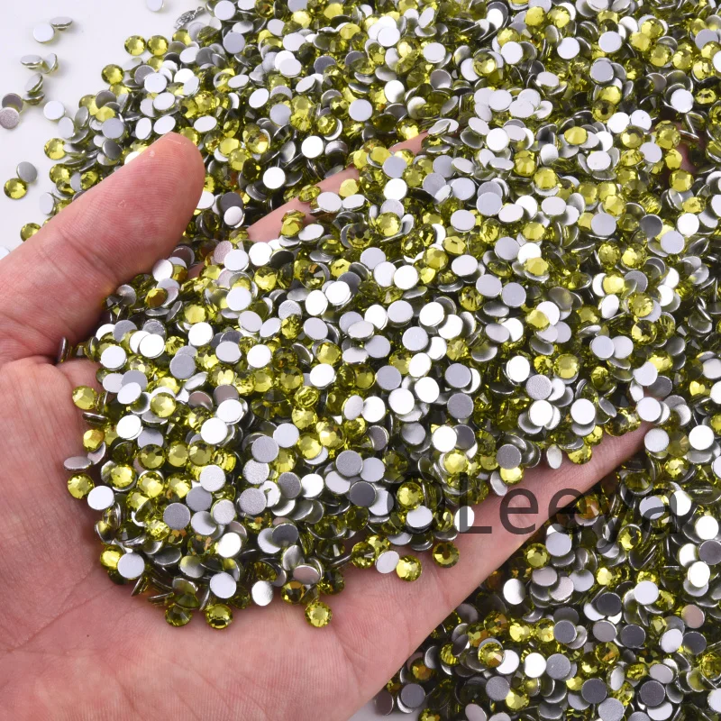 OLeeya Factory Wholesale Green Family Colors Cold Fix Glass Crystals Flat back Non Hotfix Rhinestone for Dress Decoration