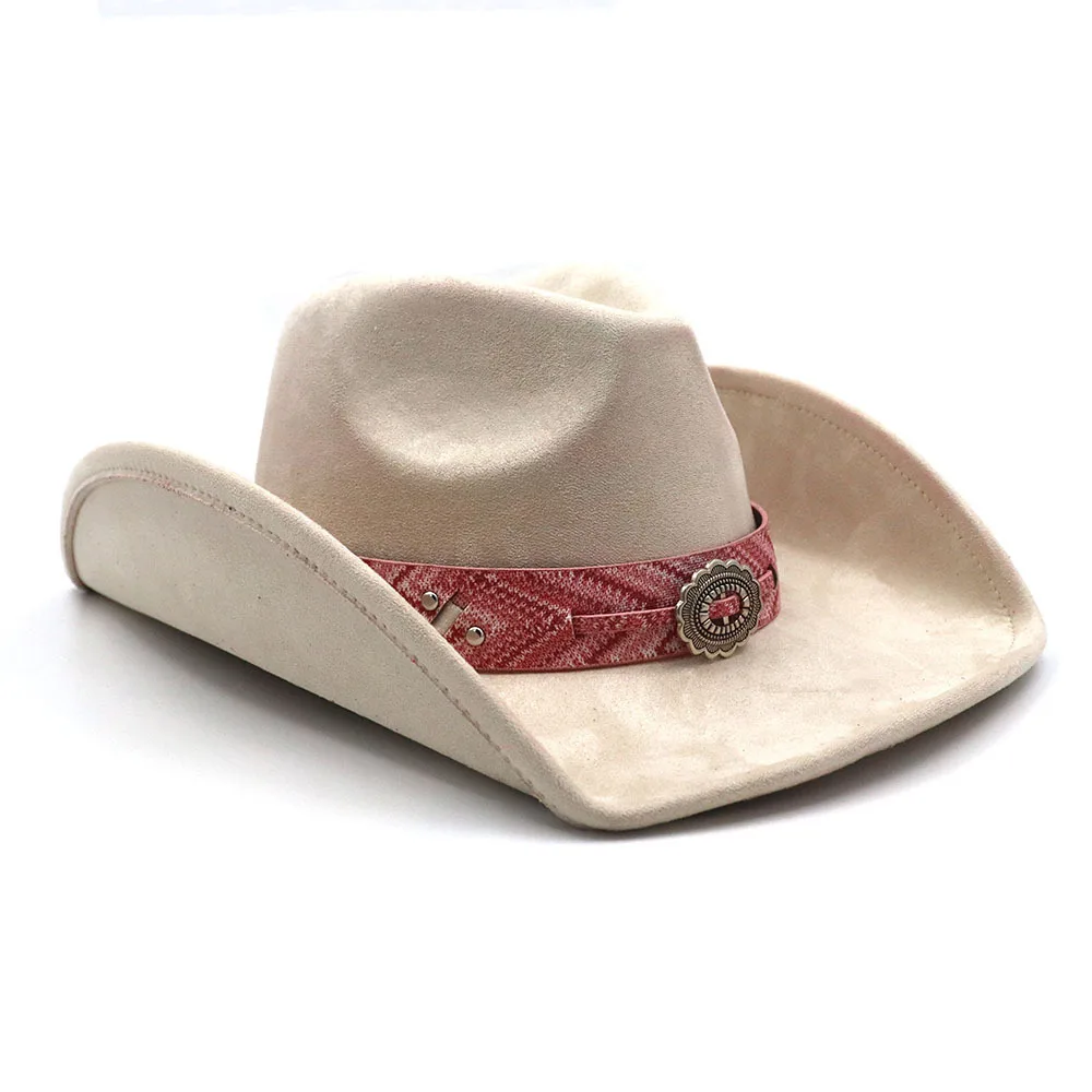 Unisex New Western Suede Hat Fedora Large Border Ethnic Style Cowboy Hat for Adults Casual Scene Applicable