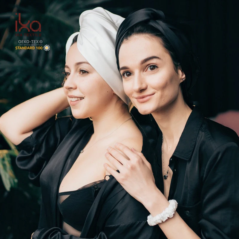 22mm Pure Mulberrry Silk Noir Double Layers Hair Towel with Hanging Loop