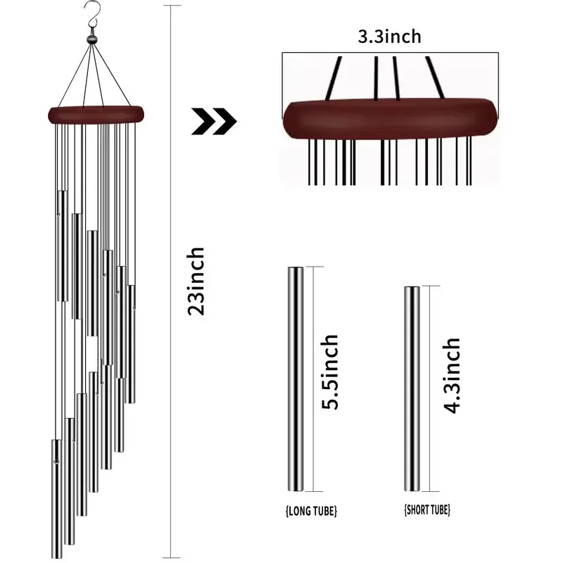 Silver Sympathy Wind Chimes for Outdoor, Pet Memorial Wind Chime for Patio, Wooden Wind Chimes for Home or Garden Decor