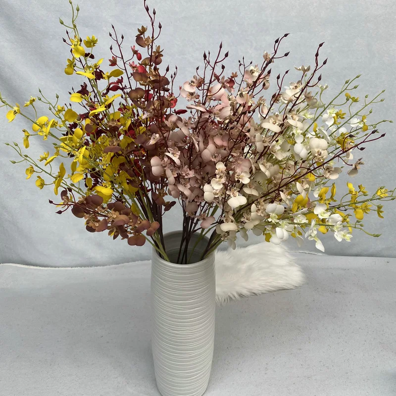 Wholesale artificial orchid flowers white orange orchid silk flower bunch dancing orchid flower for wedding decor