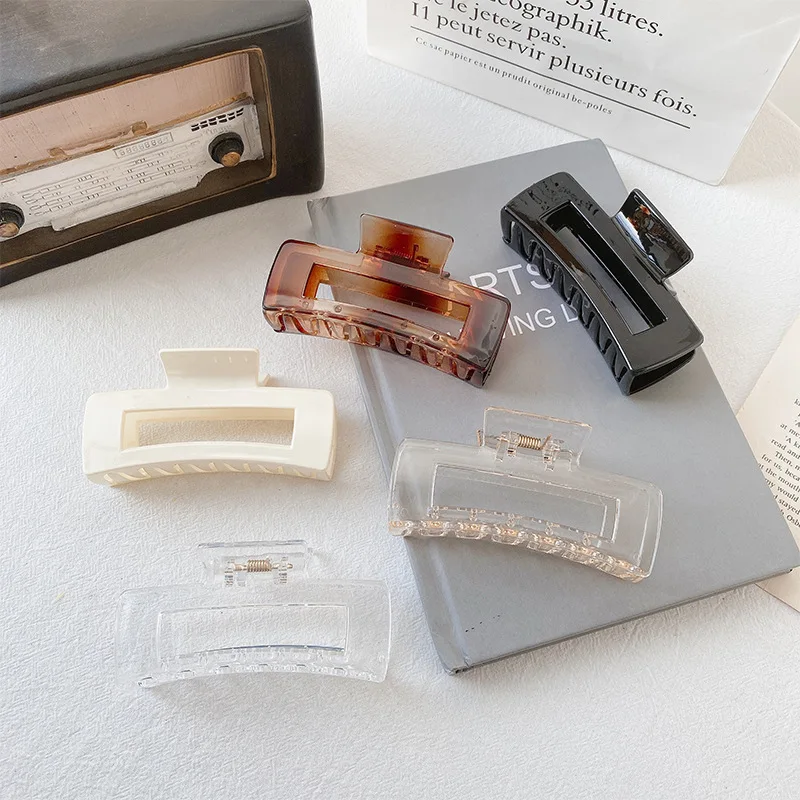 GIRLIZE Wholesale Women Fashion 10.5cm Big Square Plastic Hair Claw Clear Black Acrylic Large Claw Clips For Thick Hair