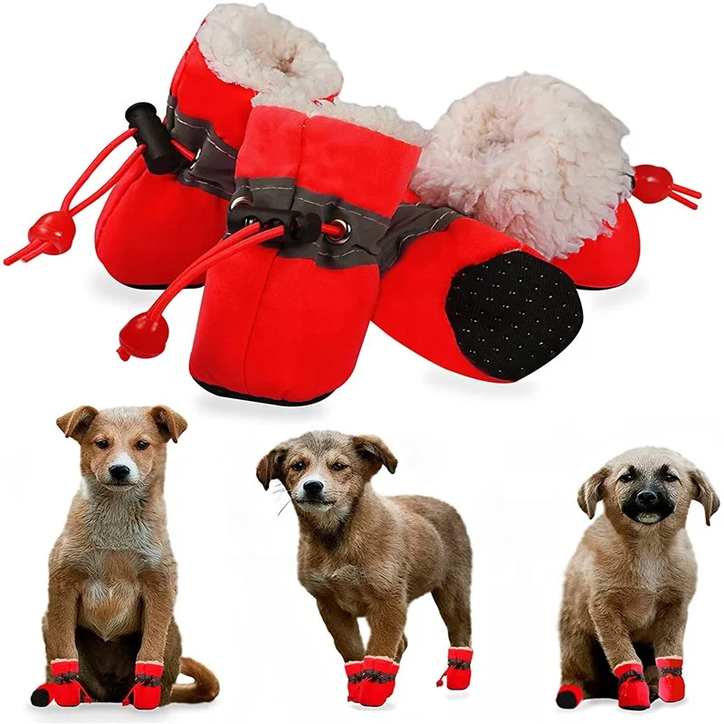Hot Sell Color Waterproof Anti-slip Comfortable Pet Fleece Rain Boots Pet Shoes For Dogs