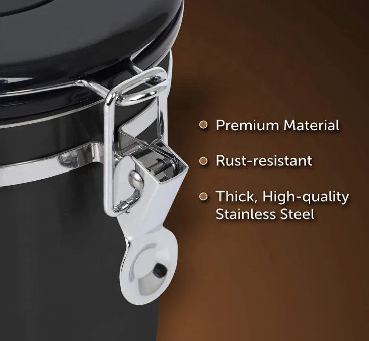 Stainless Steel Airtight Coffee Canister with Built-in CO2 Valve and Scoop and Date Tracking Wheel Gun Metal Color