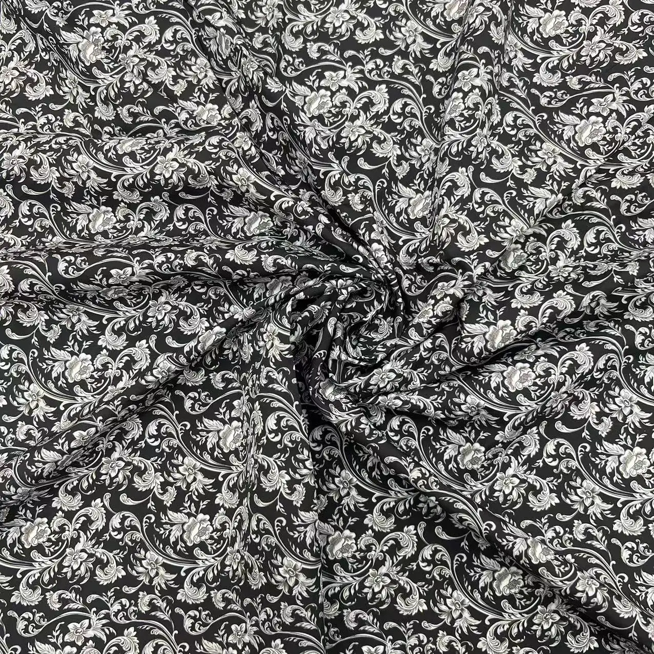 new fashion classic european style black digital print pongee fabric 100%polyester taffeta fabric for coat jacket lining
