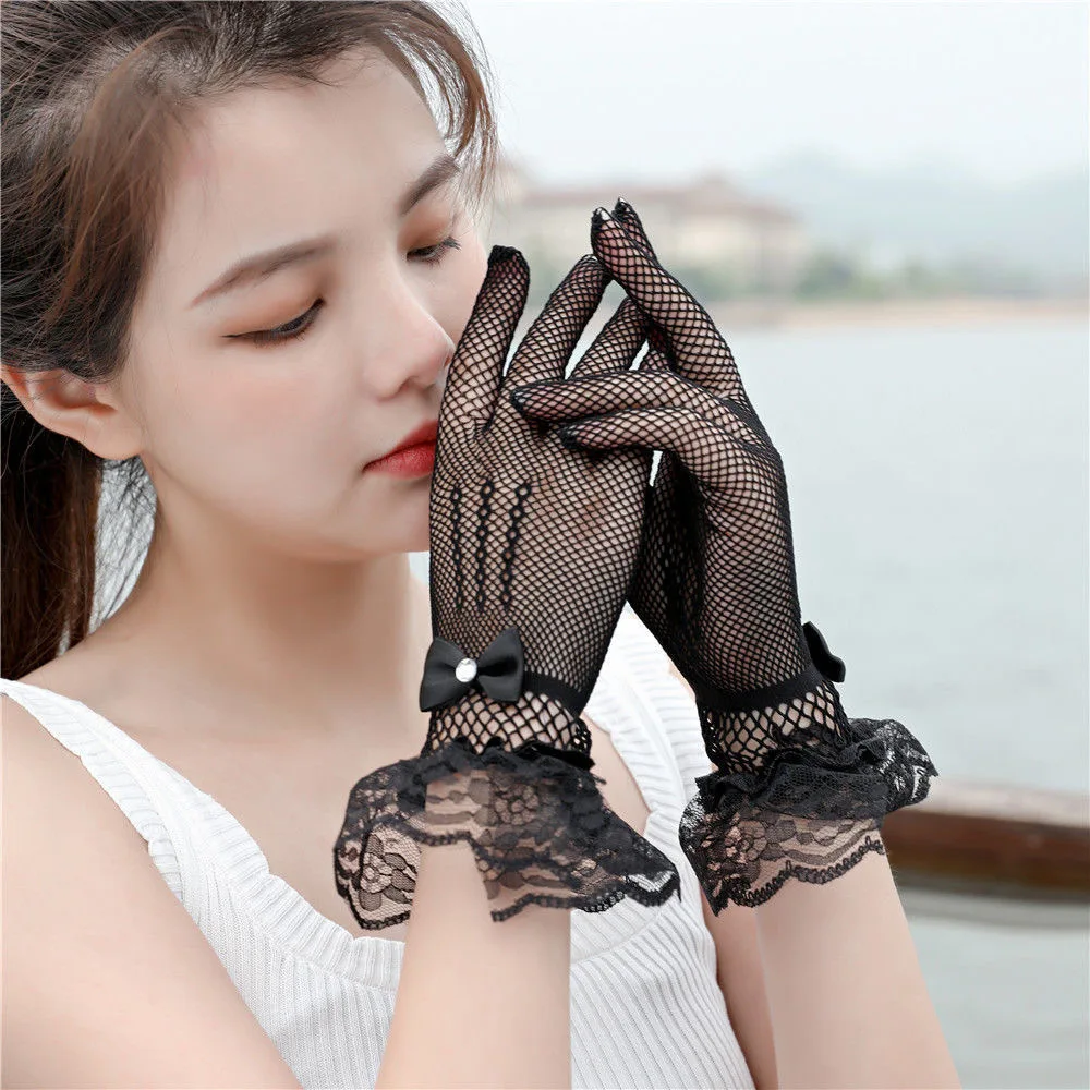 Custom Summer Women Wedding Sexy Silk Lace Cheap Low Moq Thin Gloves Driving Sun Against Ladies Mittens For Woman