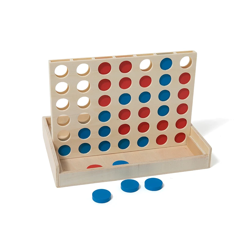 Indoor bamboo box children classic four in a row chess board games for family