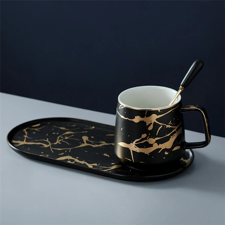 Royal style custom color marble luxury porcelain coffee cup with oval plate