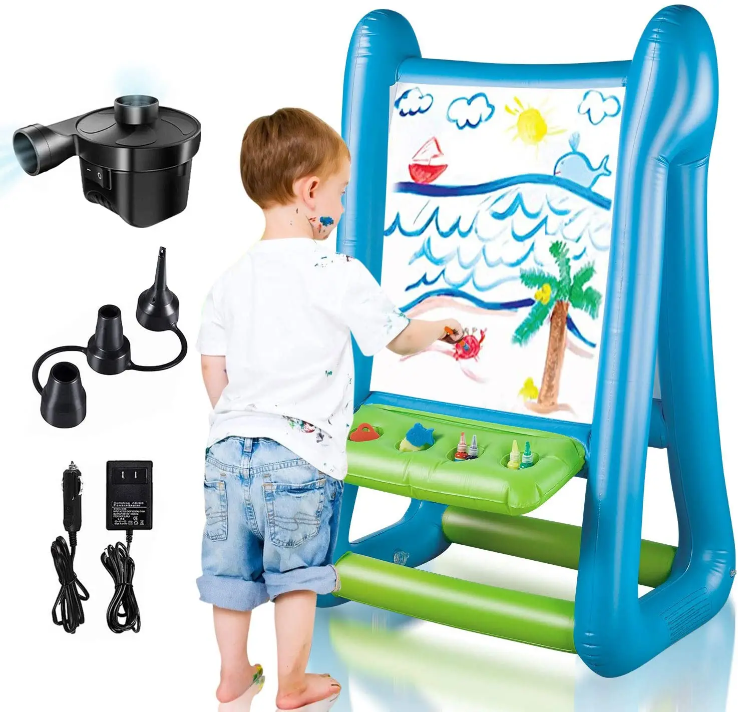 Двусторонний надувной мольберт игрушки для улицы и дома детей 4-8 лет с надувкой краской молодых художников подарки