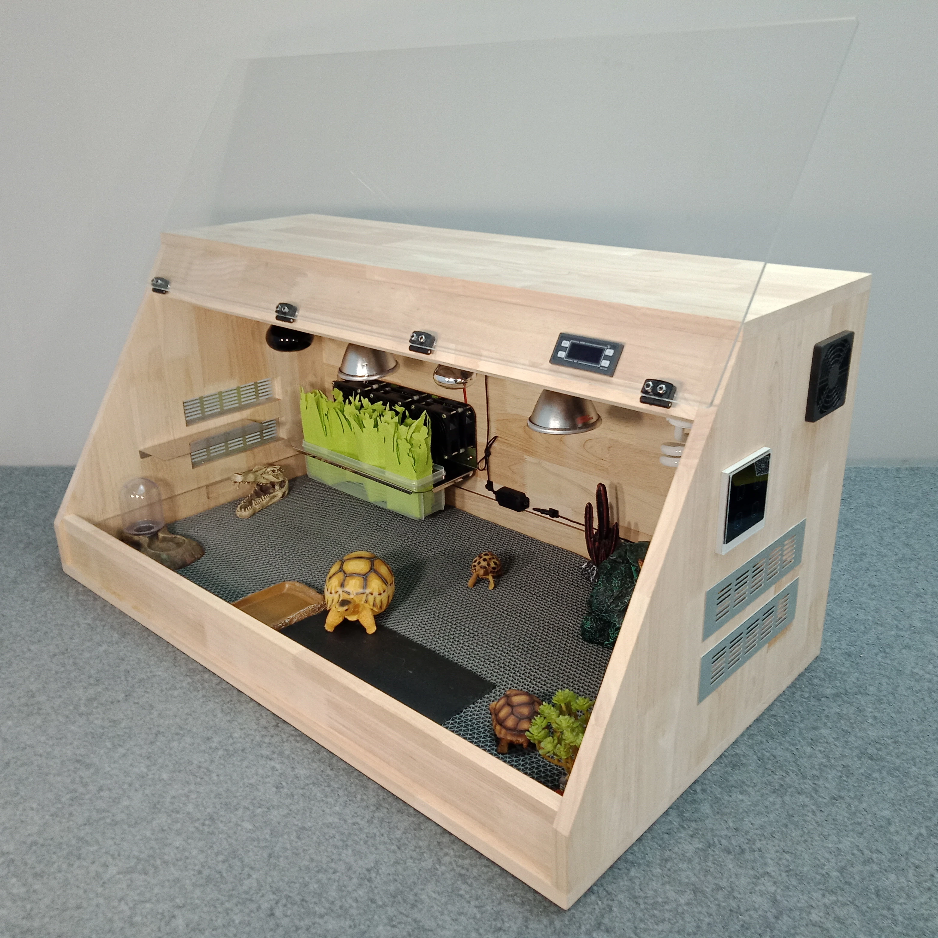 100*55*55cm solid wood intelligent dual temperature and humidity control oak cage for pet reptile live smart reptile product