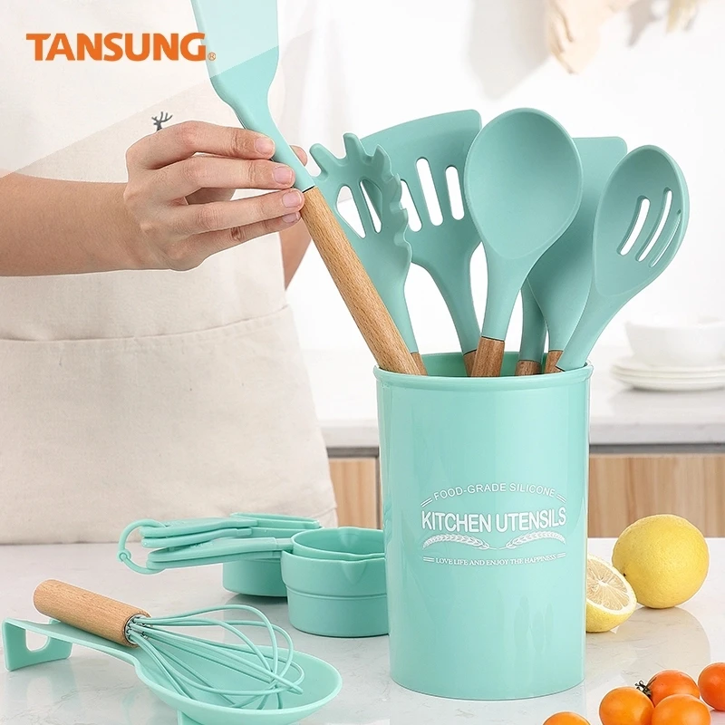 12pcs Silicone Kitchen Accessories Kitchen Utensil Set With Holder Cocina Kitchen Cooking Spoon Set