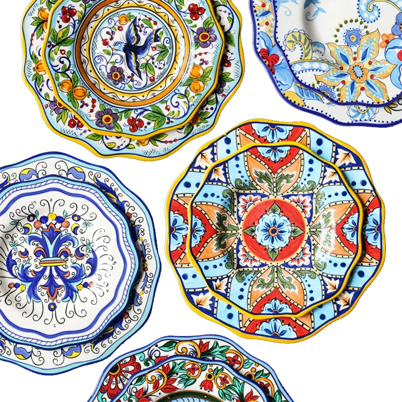 Hand Painted High Temperature Burn Become Glaze Ceramic Popular Dinnerware Sets Dinner Plate Colorful Glaze