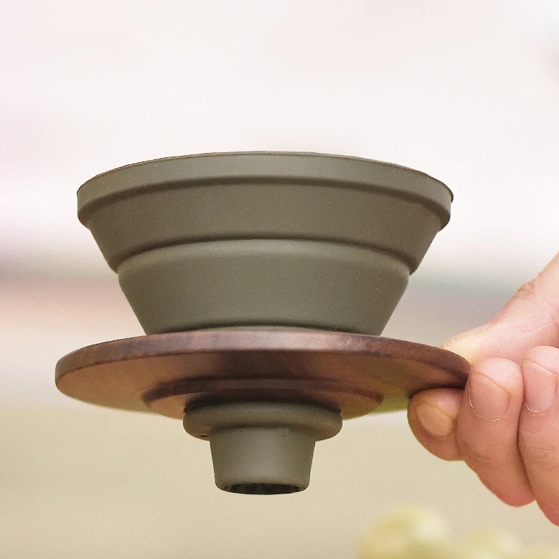SIYUE Silica gel Coffee Filter Reusable V 6 0 Coffee Dripper Filter Environmentally And Black walnut bracket  9125