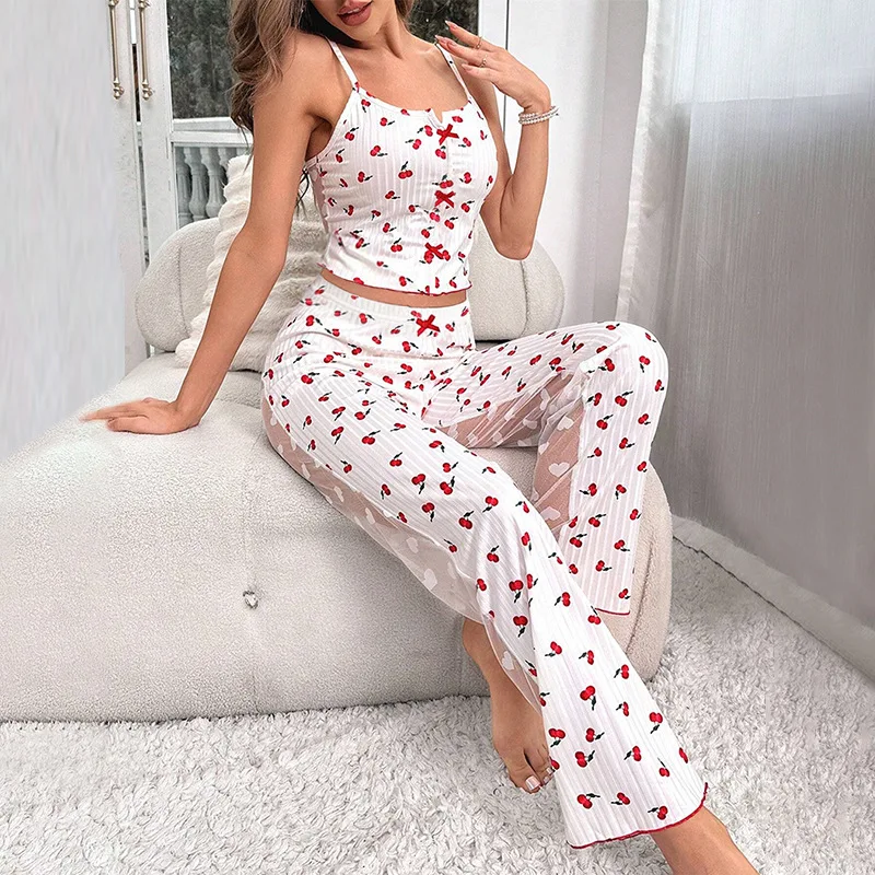 P269 Floral Print Women Pajamas High Quality Nightgown Fashion Summer Set Satin Silk Womens Pijamas Sleepwear For Ladies