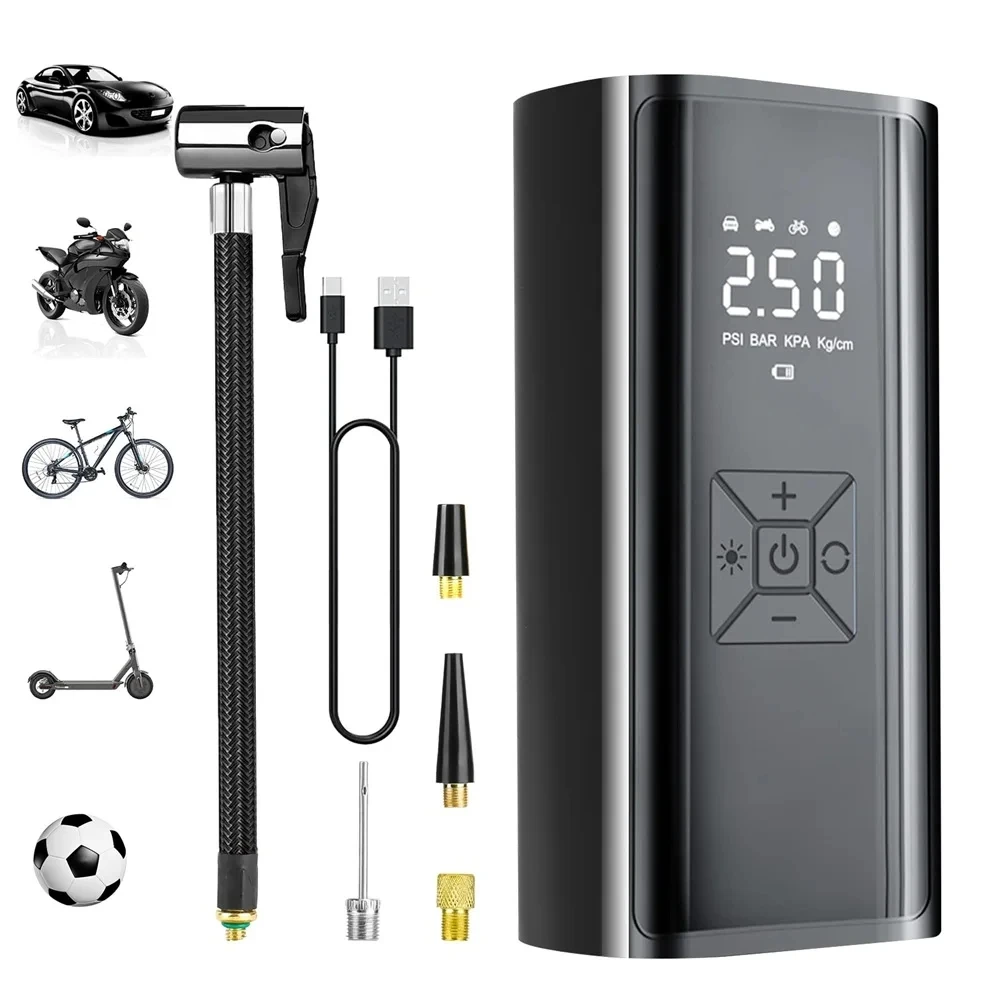 150PSI Electric Cordless Air Pump Bike Pump with 6000mAh Battery Digital LCD Display Portable Air Compressor