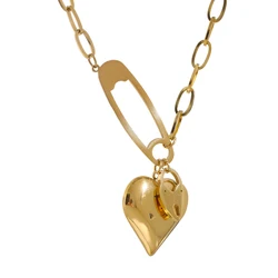 Yhpup High Quality 18K Metal Gold Color Collar Necklace Stainless Steel Heart Pendant Necklace Jewelry