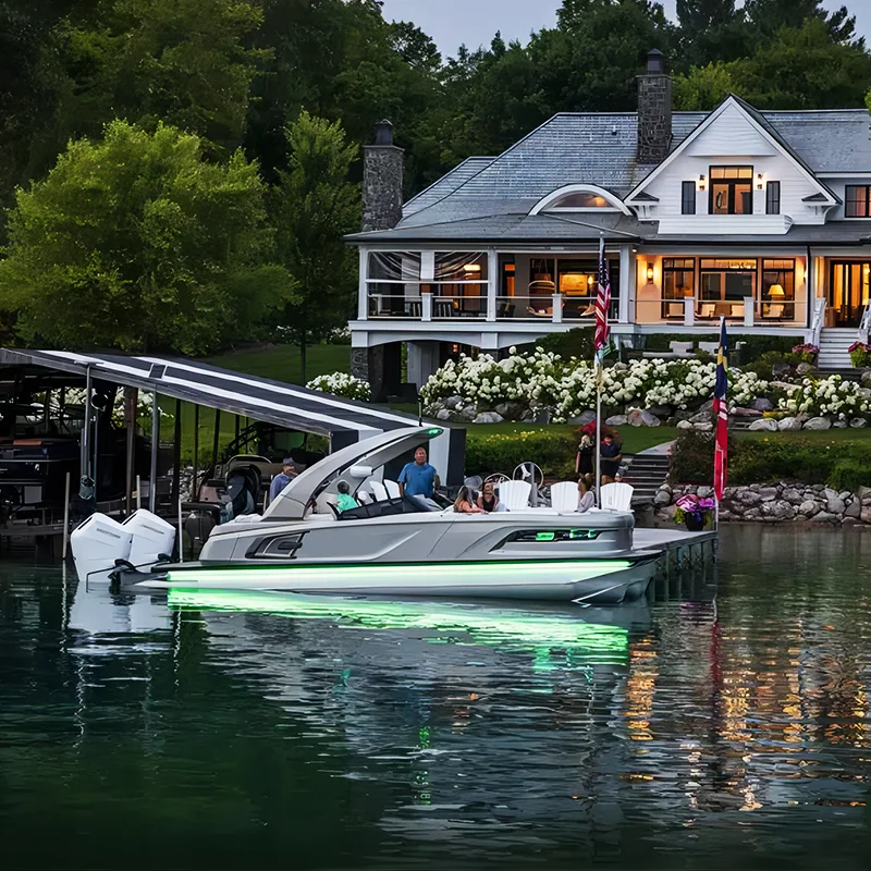 25ft 7.5m Lightweight Luxury Floating Aluminium Made Electric Fishing Party Catamaran Pontoon Boat For Sale