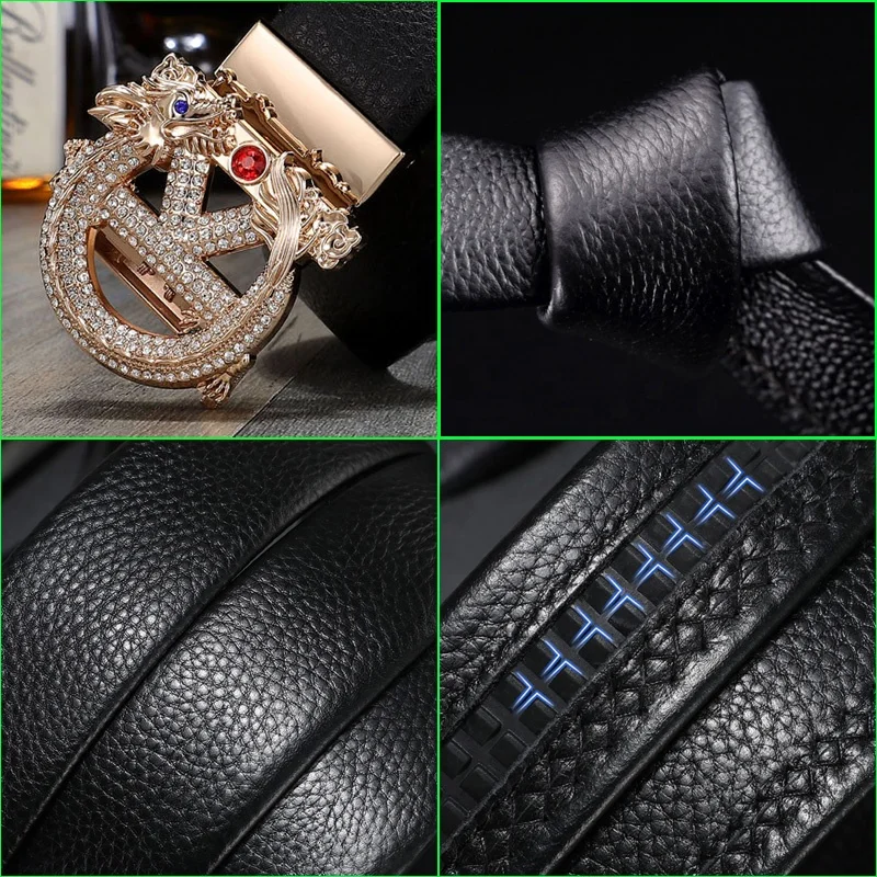 Factory Wholesale Trendy Automatic Buckle Dragon Genuine Leather Fashion Luxury Brand Famous Designer Men Belt