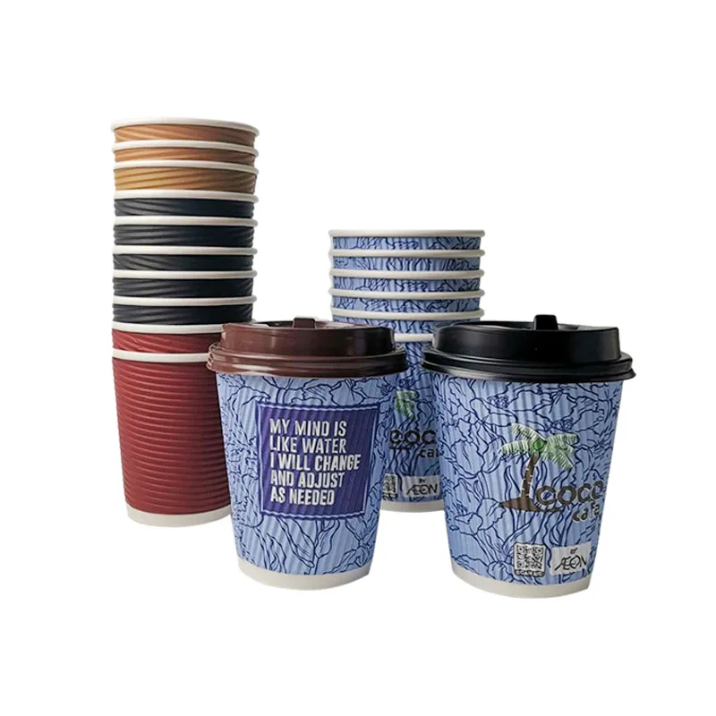 Custom Logo Wholesale Takeout Hot Drinks Packaging Disposable Double Wall Milk Tea Coffee Paper Cup With Lids