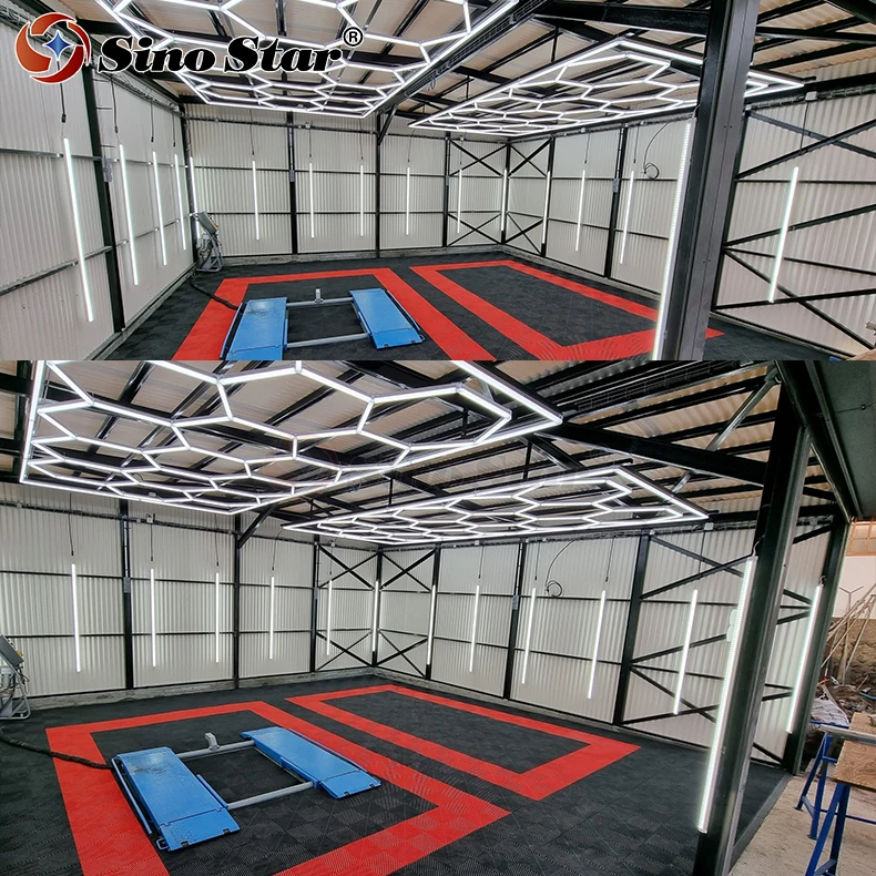 Hot Sale honeycomb car detailing ceiling light with 5 years warranty garage hexagon led light for auto detailing workshop