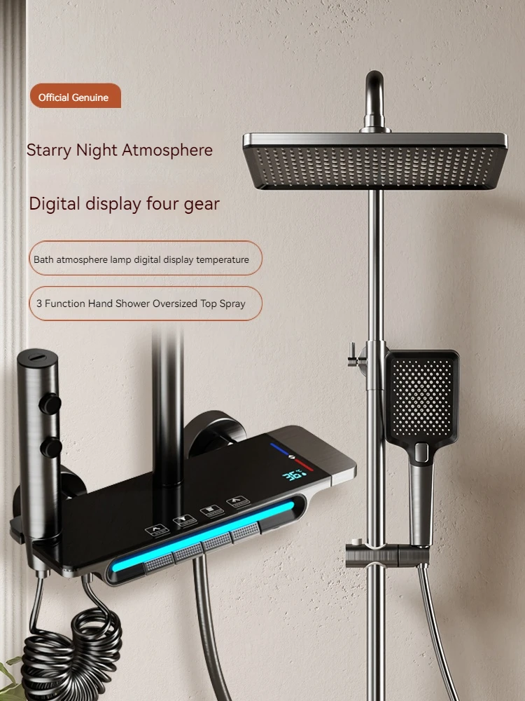 Adjustable Square Thermostatic Bath Shower Faucet Bathroom Hot Cold Bathtub SPA Rainfall Modern Smart Shower Set