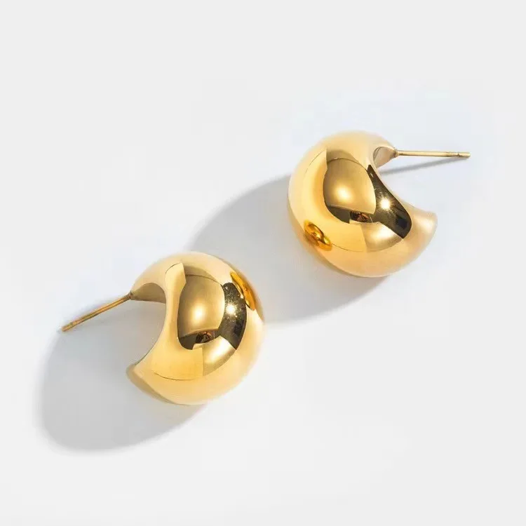 Luxury Thicker Chunky Hollow Earrings 18K Gold High Quality Finished Jewelry Waterproof Unique Model
