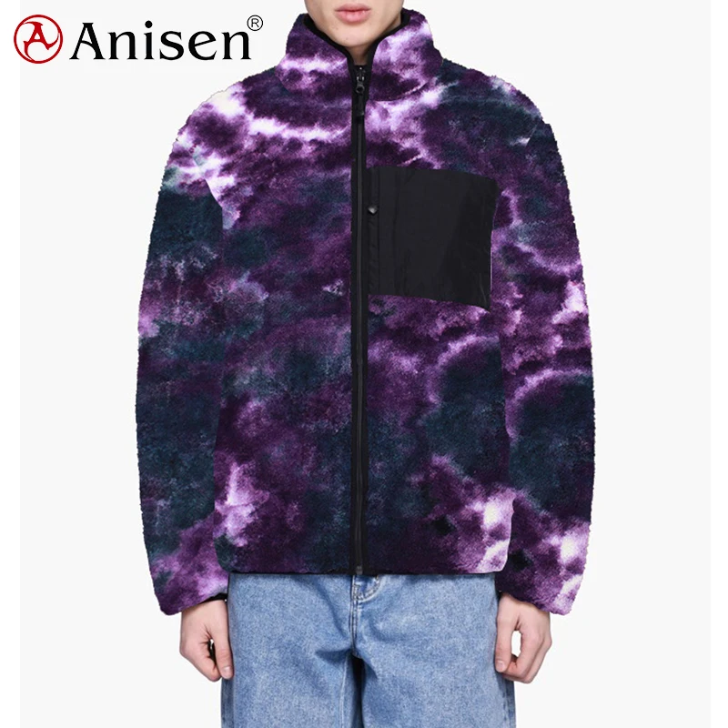 
2020 polar fleece jacket winter Tie Dye starry sky 100% polyester mens sherpa jacket 