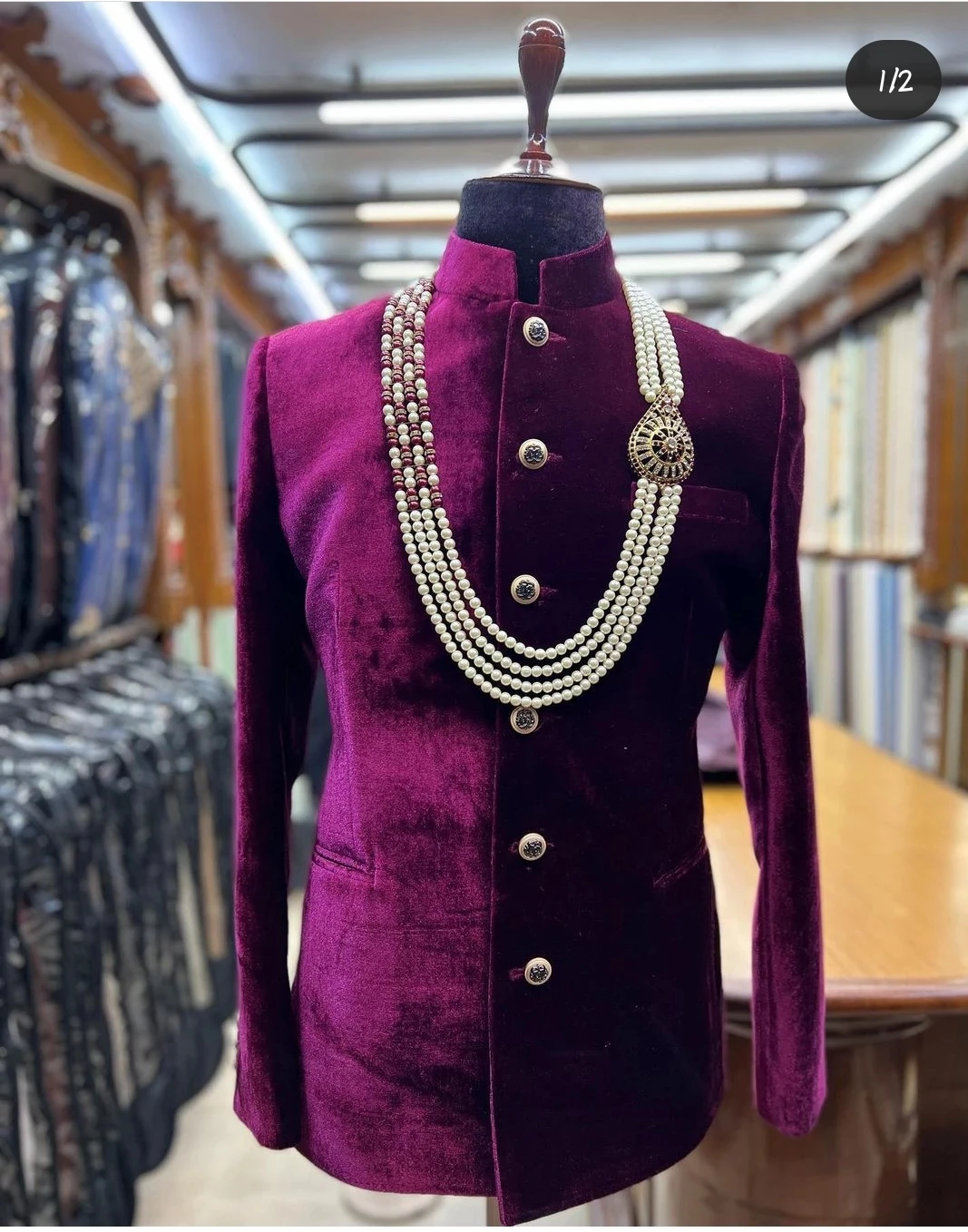 Velvet Mandarin Collar Men Suits India Wedding Groom Party Dress 2 Piece Costume Homme Business Single Breasted Outfits For Man