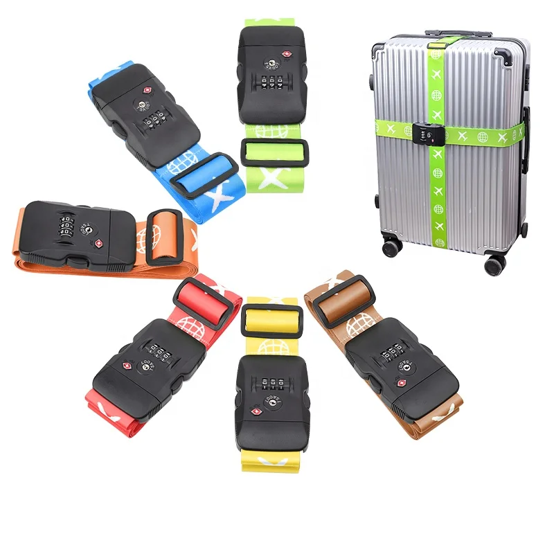 Custom suitcase bag adjustable polyester/nylon TSA lock scale Luggage Strap belt with printing your logo for travel