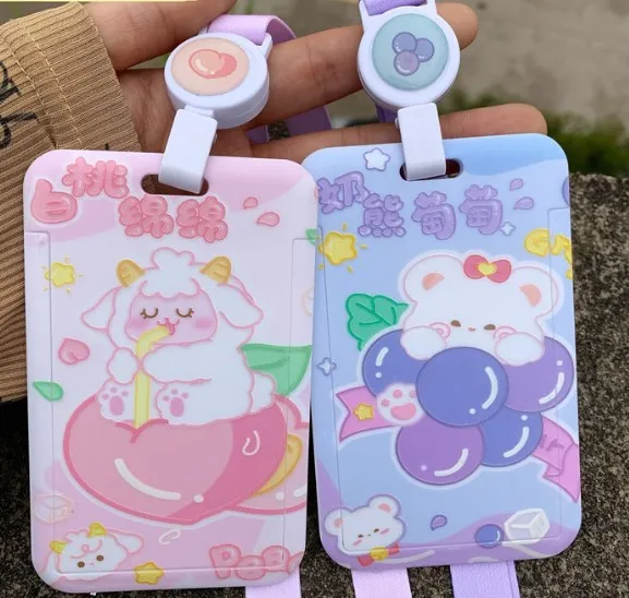 Custom company work card holder logo print plastic id card sleeve creative slide push card holder with lanyard for office