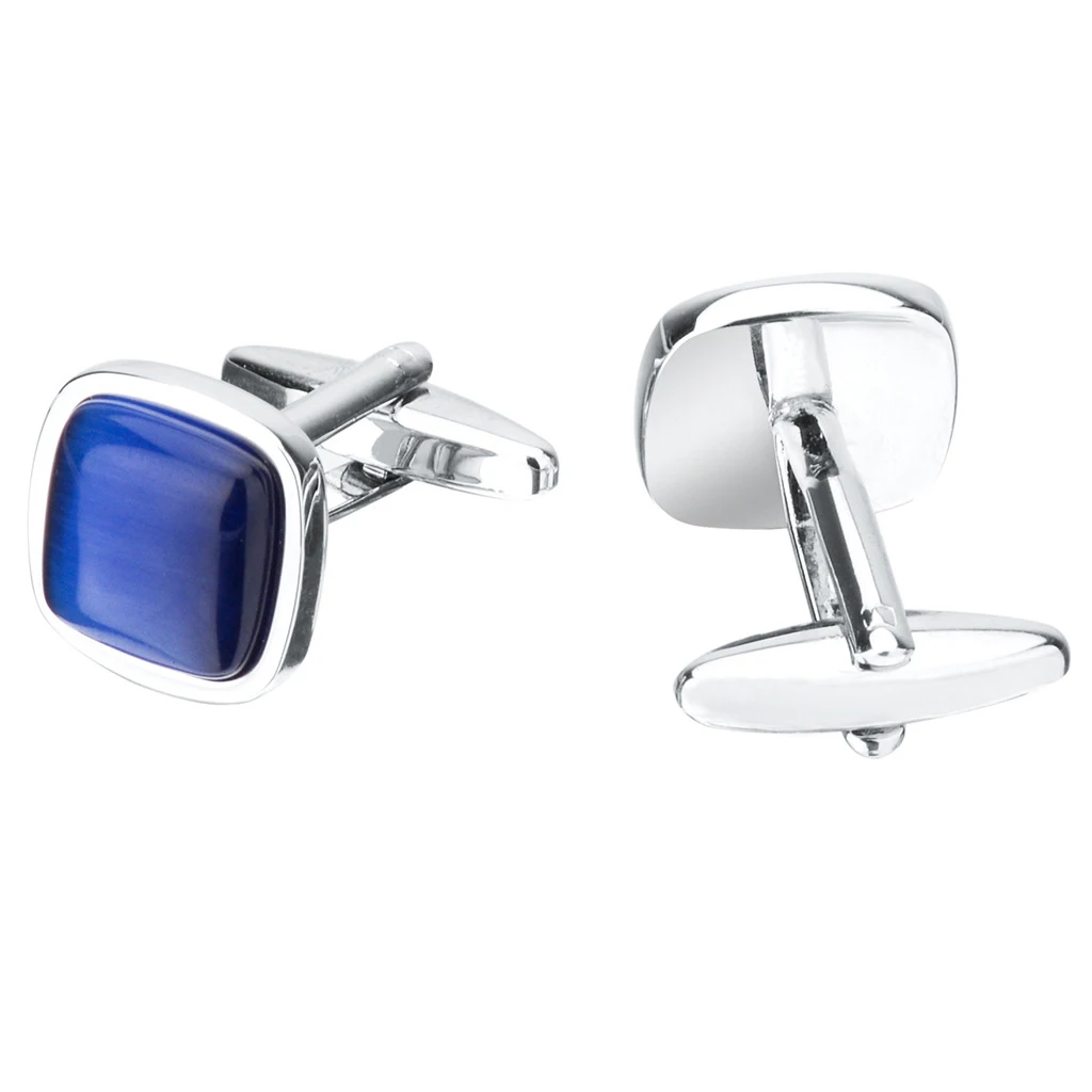 R.GEM. Wholesale Classical Cat Eye Suit Shirt Cufflinks for Men Luxury Blue Opal Cufflinks for Business Wedding