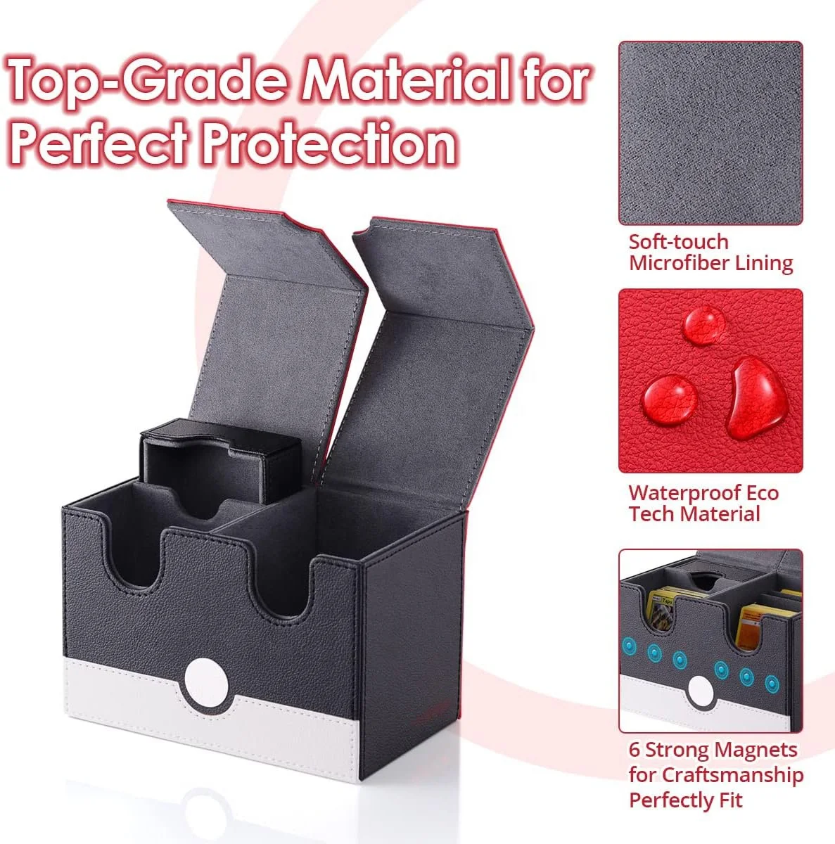 150+ Double Sided Card Storage Cox PU Leather Waterproof 380 PCS+ Card Deck Case Magnetic Leather Game Card Deck Box